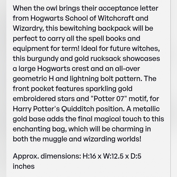 HARRY POTTER | POLY CANVAS HOGWARTS SCHOOL BACKPACK | GIRLS - NWT! - Picture 4 of 12